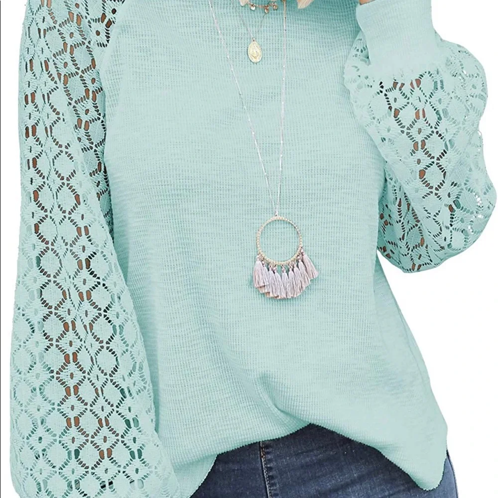NWT Long Sleeve Tops Lace Casual Loose Blouses